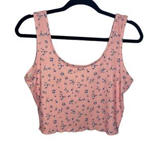 SHEIN Light Pink and Blue Floral Ribbed Crop Top